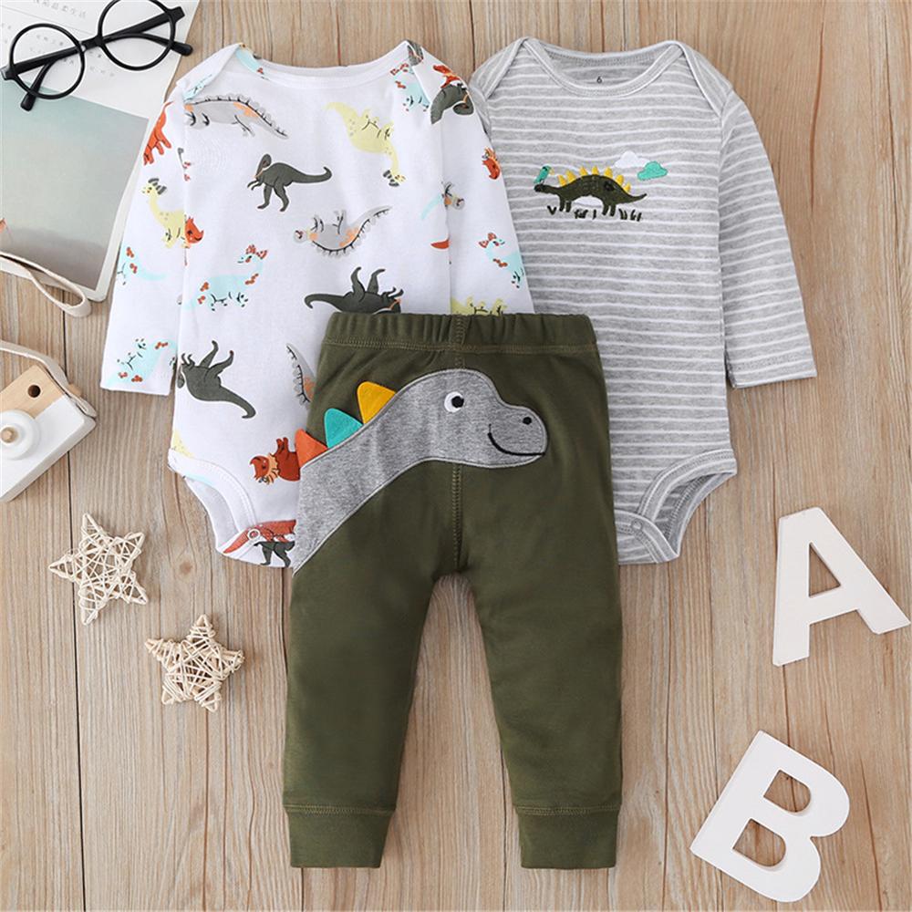 Baby Boys 3PCS Dinosaur Rompers & Trousers Wholesale Baby Outfits - PrettyKid