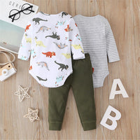 Baby Boys 3PCS Dinosaur Rompers & Trousers Wholesale Baby Outfits - PrettyKid