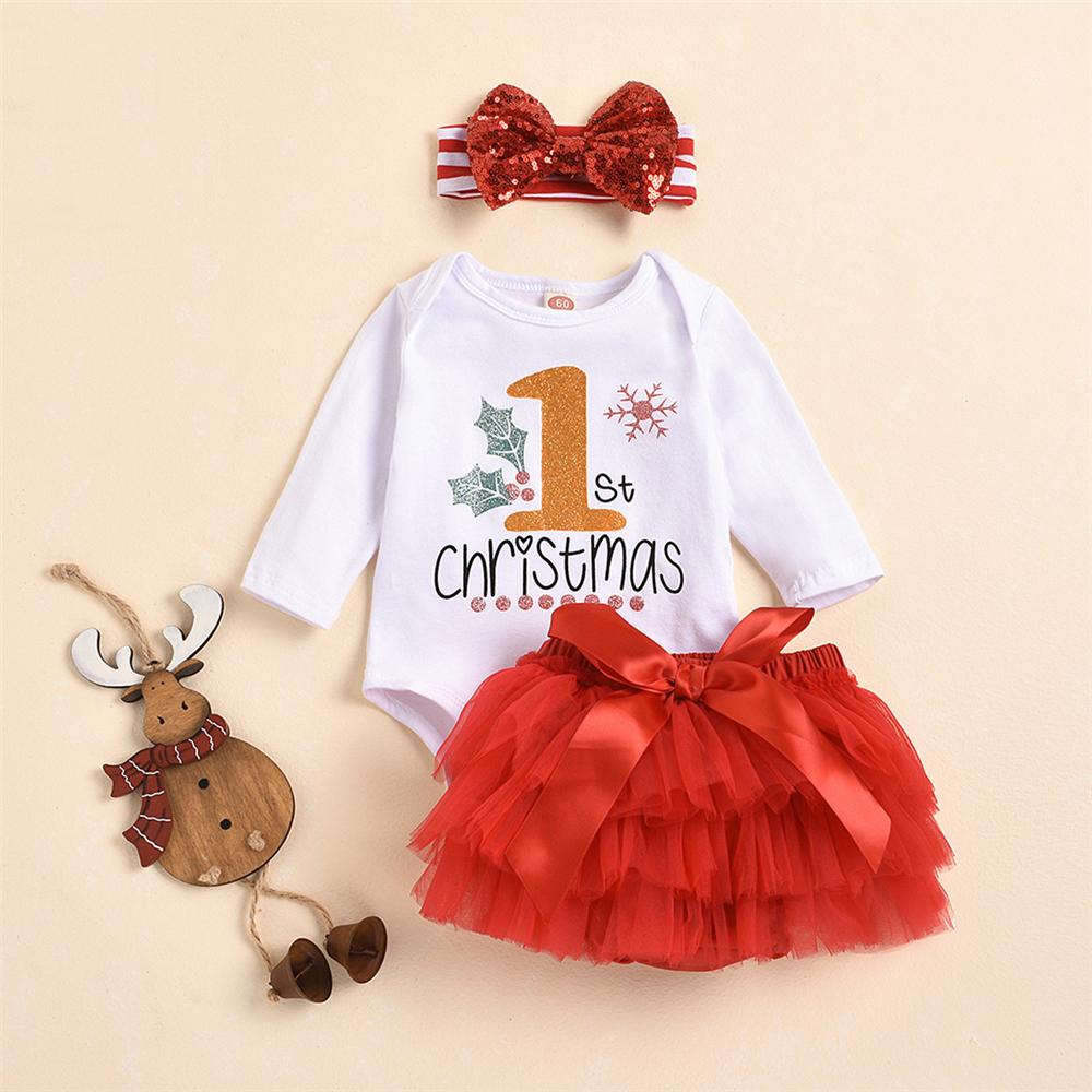 Baby Girls 3 PCS Letter Printed Romper & Tulle Skirt Wholesale Baby - PrettyKid