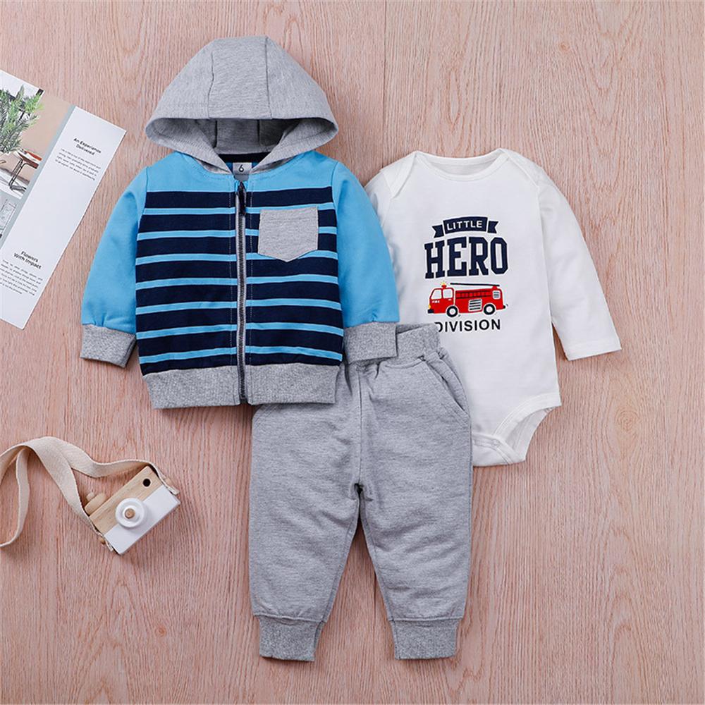 Baby Boys 3PCS Long Sleeve Cartoon Striped Sets Baby Clothes Warehouse - PrettyKid
