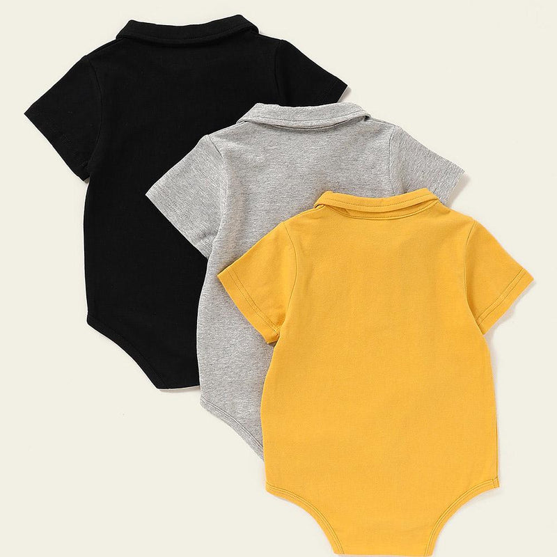 Baby Boy 3PCS Solid Color Lapel Short Sleeve Rompers Cheap Boutique Baby Clothing - PrettyKid