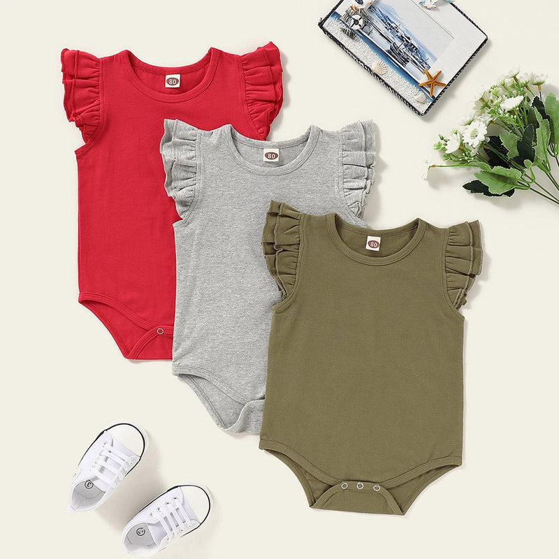 Baby Girls 3PCS Solid Color Sleeveless Rompers Suit Baby Clothing Cheap Wholesale - PrettyKid