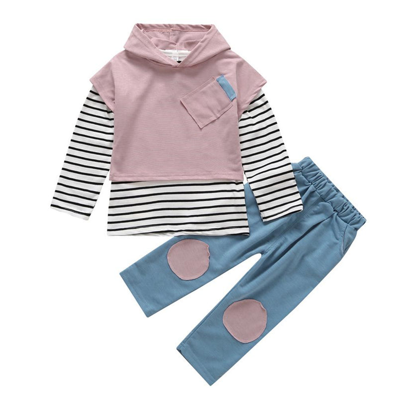 Girls 3PCS Stripe Long Sleeve Top & Short Sleeve Vest & Pants Wholesale - PrettyKid