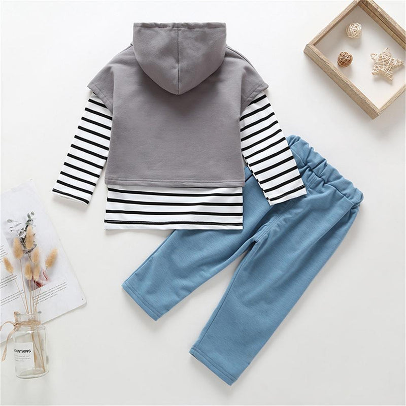 Girls 3PCS Stripe Long Sleeve Top & Short Sleeve Vest & Pants Wholesale - PrettyKid