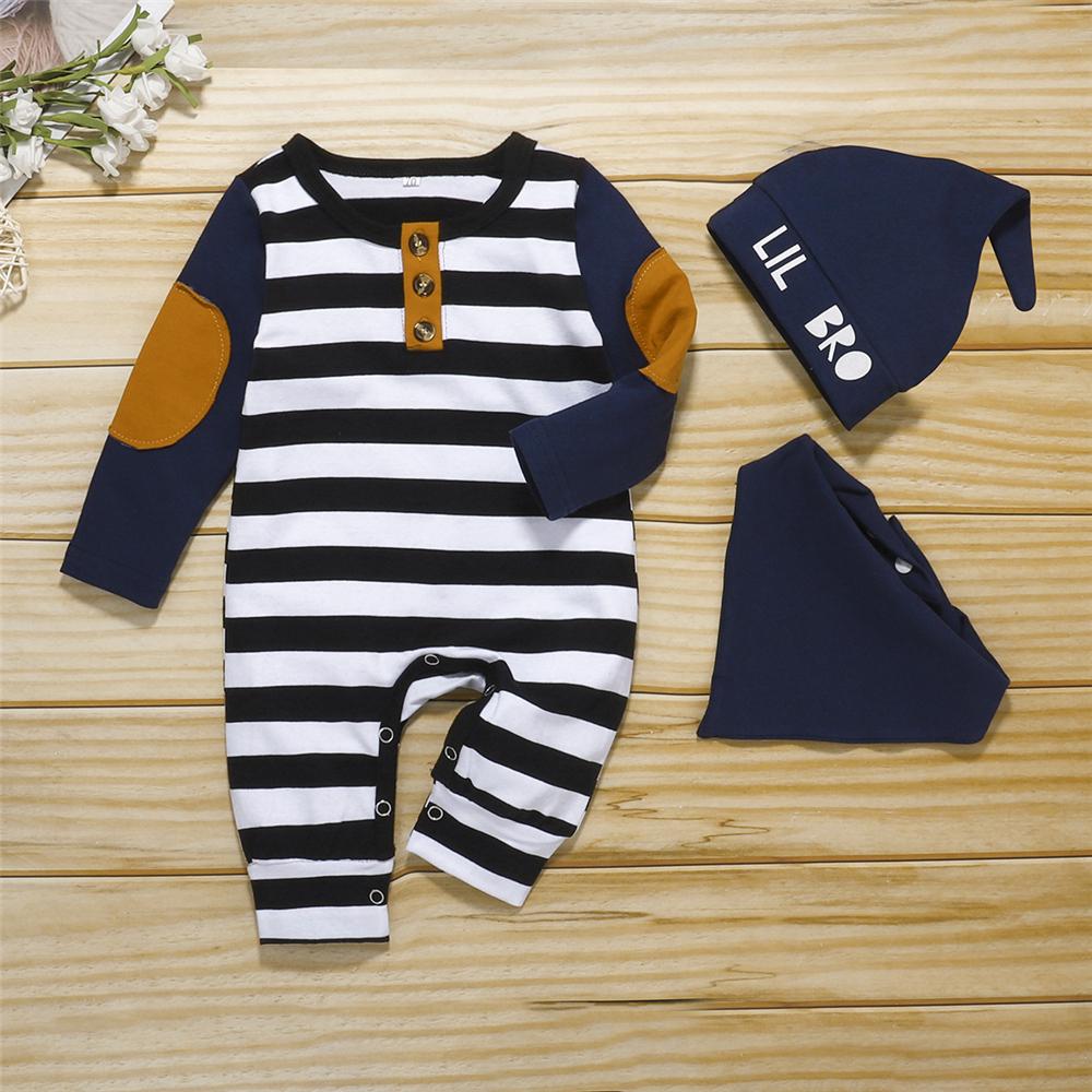 Baby Boys 3PCS Striped Long Sleeve Romper Sets Babywear Wholesale - PrettyKid