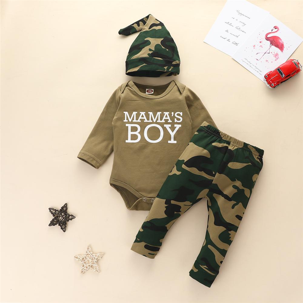 Baby Boys 3 Pieces Letter Camo Printed Baby Boutique Clothes Wholesale - PrettyKid