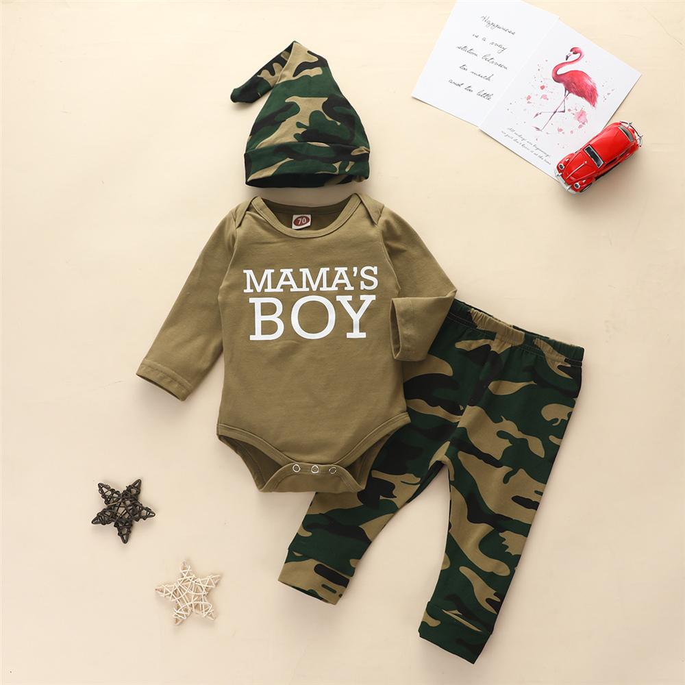 Baby Boys 3 Pieces Letter Camo Printed Baby Boutique Clothes Wholesale - PrettyKid