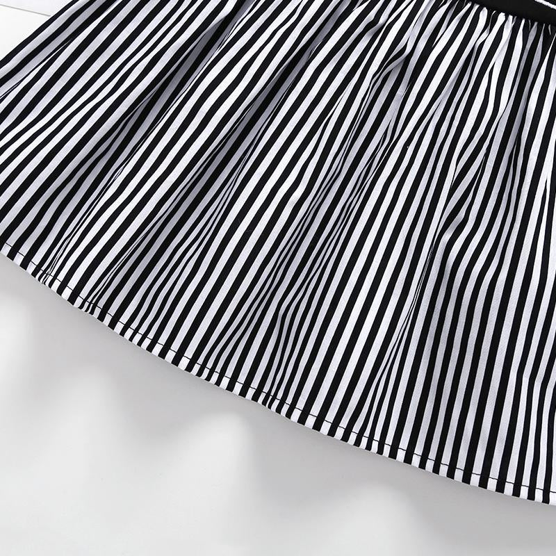 Summer New Girl's Cartoon Suspender Stripe Dress - PrettyKid