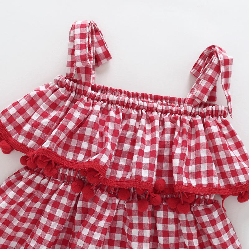 Summer Girls' Middle And Small Children's Suspender Plaid Ruffle Dress - PrettyKid