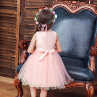 Girls Party Wedding Dress Princess Dress Embroidered Sleeveless Dress - PrettyKid