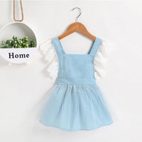 New Summer Girls' Suspender Lace Splice Mesh Dress - PrettyKid