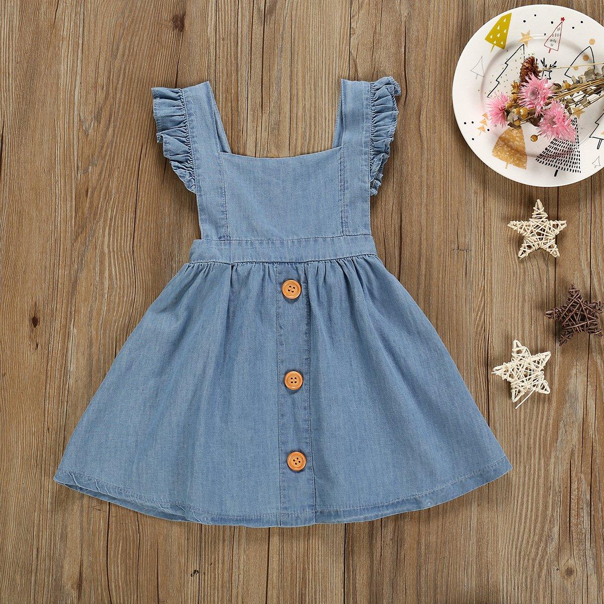 Girls Suspender Dress Solid Color Denim Skirt - PrettyKid