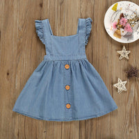 Girls Suspender Dress Solid Color Denim Skirt - PrettyKid