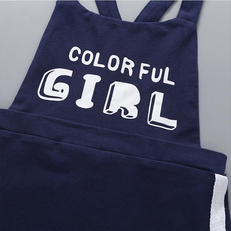 Girl's Letter Printed Back Belt Contrast Color Splice Dress - PrettyKid