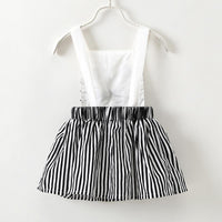 Cute Cat Embroidery Striped Design Dress For Baby Girls - PrettyKid