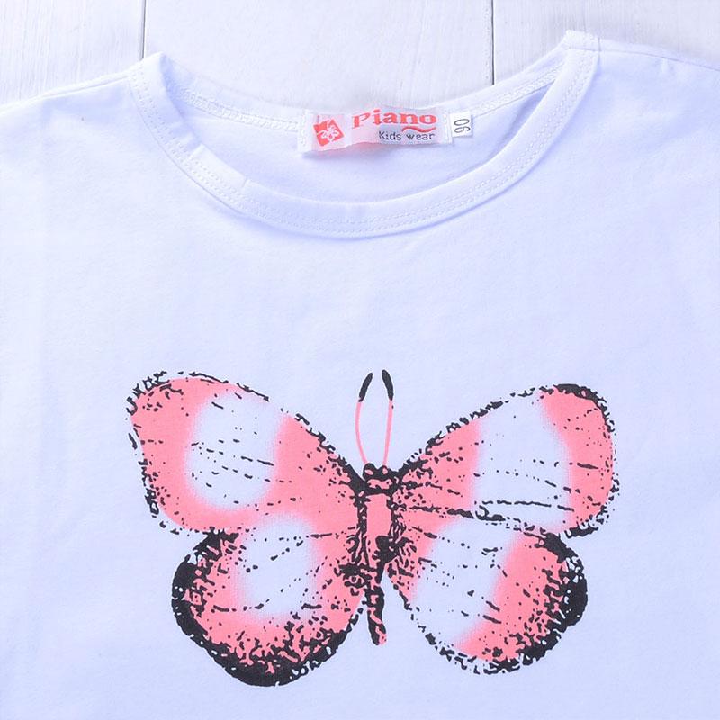 Fashionable Butterfly Print Round Neck Top & Cartoon Skirt - PrettyKid