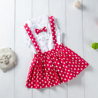 Fashionable 2-Piece Sleeveless Shirt & Polka Dot Strap Skirt - PrettyKid