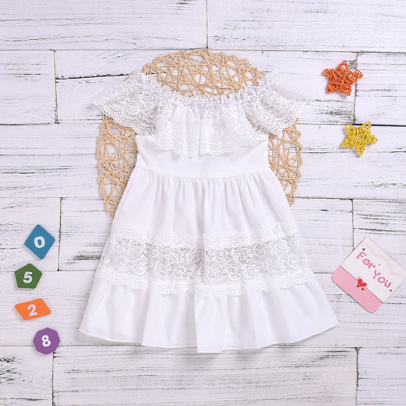 Fashionable Off Shoulder Collar Lace Princess Dress - PrettyKid
