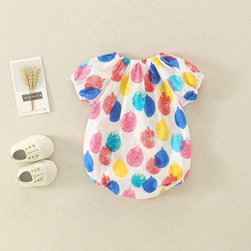 Baby Girl Colorful Balloon Print Puff Sleeve Bodysuit - PrettyKid