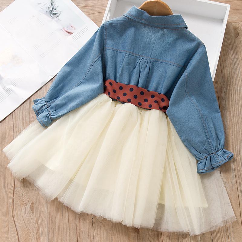 Fashion Denim Stitching Mesh Dress for Toddler Girl - PrettyKid