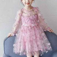 Kid Girl Three-dimensional Flower Mesh Dress - PrettyKid