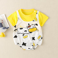 Baby Cartoon Cow Pattern Shoulder Strap Decor Bodysuit - PrettyKid