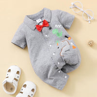 Baby Boy Cartoon Dinosaur Pattern Bow Decor Jumpsuit - PrettyKid