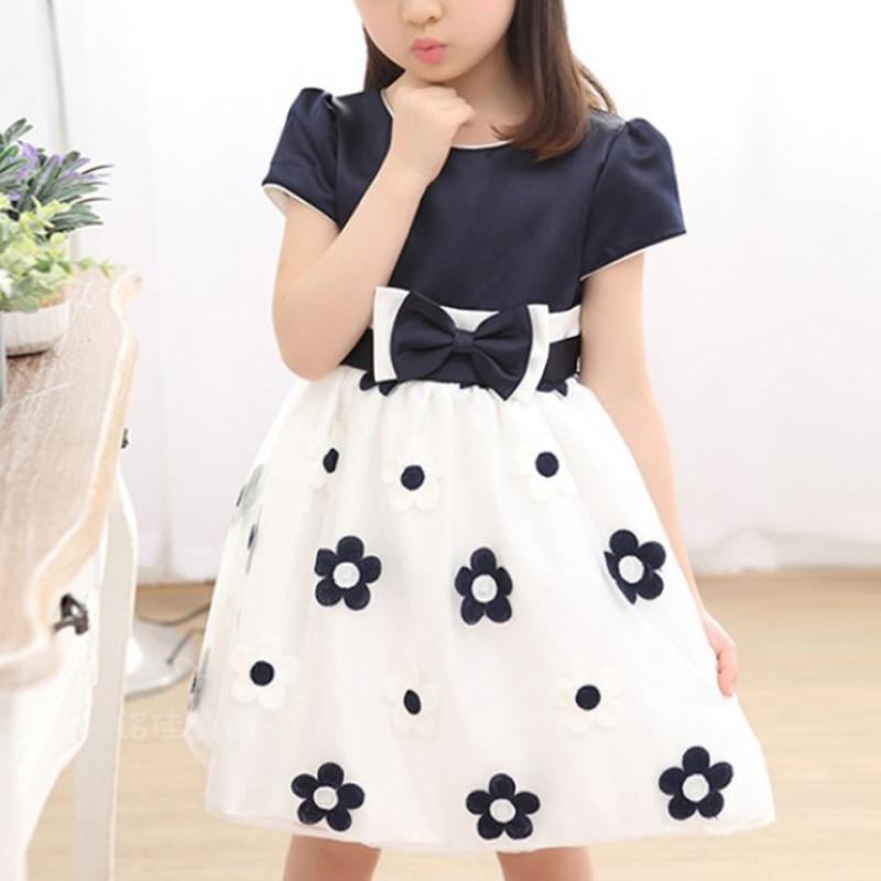 Bow Decor Floral Printed Tulle Dress for Girl - PrettyKid