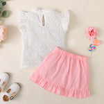 12M-5Y Flying Sleeve Bow Fungus Border Unpatterned Short Skirt Set Toddler Girl Wholesale Clothing - PrettyKid