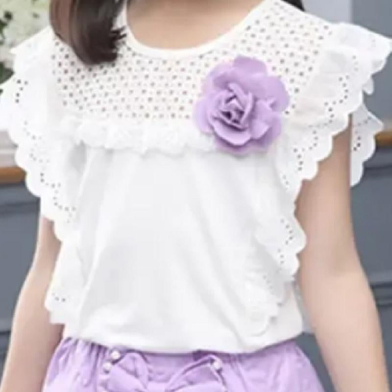 Grow Girl Lace Hollow Top & Bowknot Shorts - PrettyKid