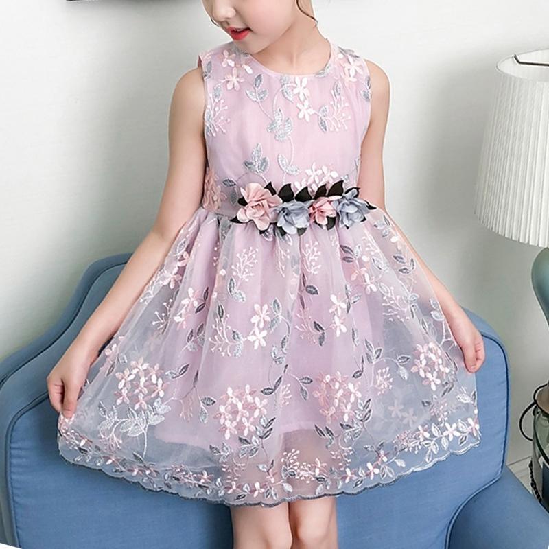 Floral Embroidered Gauze Dress for Girl - PrettyKid