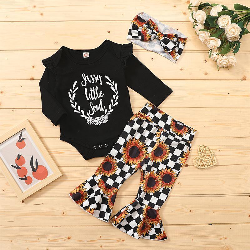 3-piece Letter Pattern Bodysuit & Pants & Headband for Baby Girl - PrettyKid