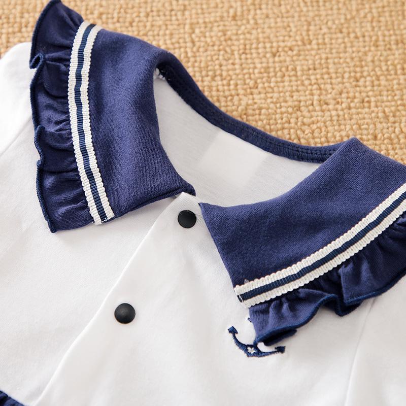 Baby Color-block Sailor Collar Jumpsuit - PrettyKid