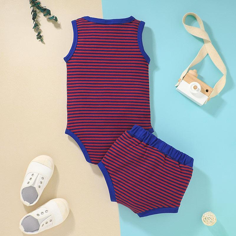 Baby Boy Sleeveless Striped Bodysuit & Shorts - PrettyKid