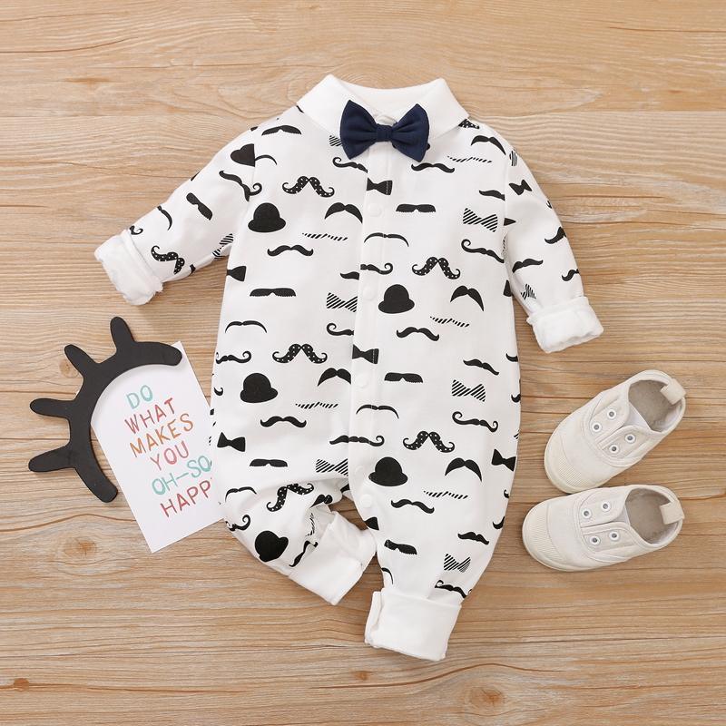 Beard Pattern Bow Tie Jumpsuit Wholesale children's clothing - PrettyKid