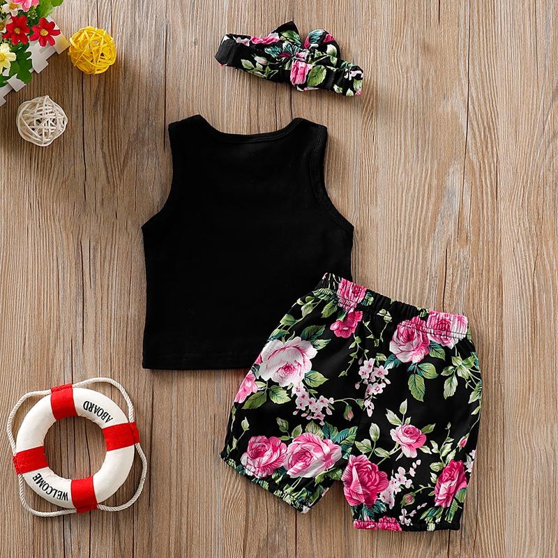 3-piece Letter Tank Top, Floral Shorts with Headband - PrettyKid