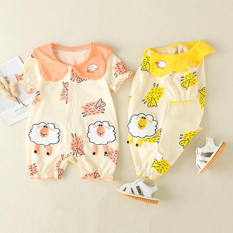 Baby Cartoon Sheep Pattern Peter Pan Collar Romper - PrettyKid