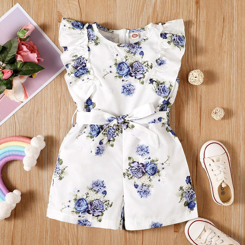 18M-6Y Toddler Girls Romper Flutter Sleeve Flower Wholesale Sunny Girl Clothing - PrettyKid