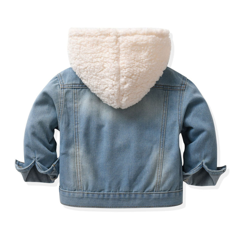 12M-6Y Toddler Boys Fake Two Piece Hooded Denim Jacket Boy Clothing Wholesale - PrettyKid