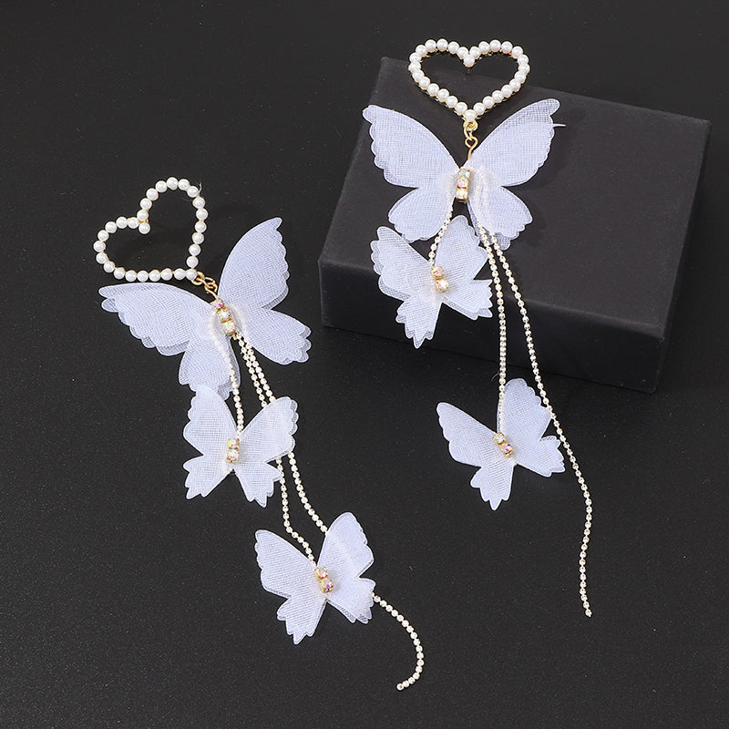 Women Butterfly Decor Heart-shaped Pearl Earrings - PrettyKid