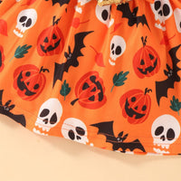 Toddler Girls Letter Print Long Sleeve Strap Skirt Two Piece Halloween Set - PrettyKid