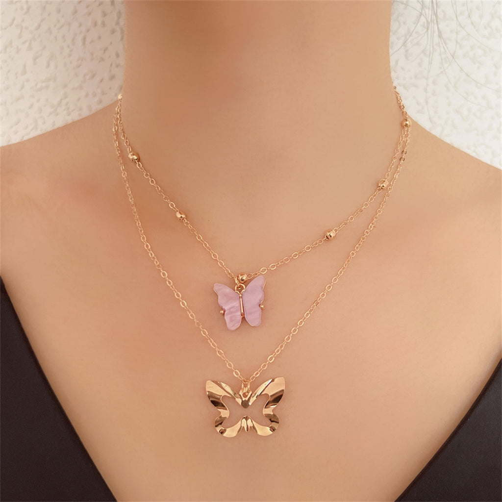 Wholesale Toddler Double Layer Butterfly Children's Necklace in Bulk - PrettyKid