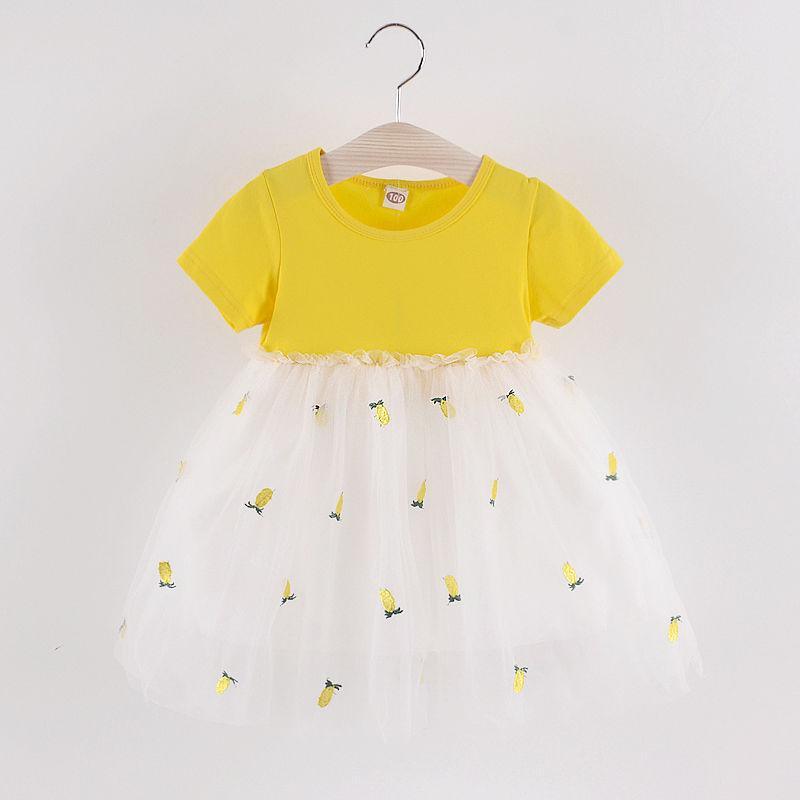 Grow Girl Pineapple Pattern Mesh Hem Dress - PrettyKid