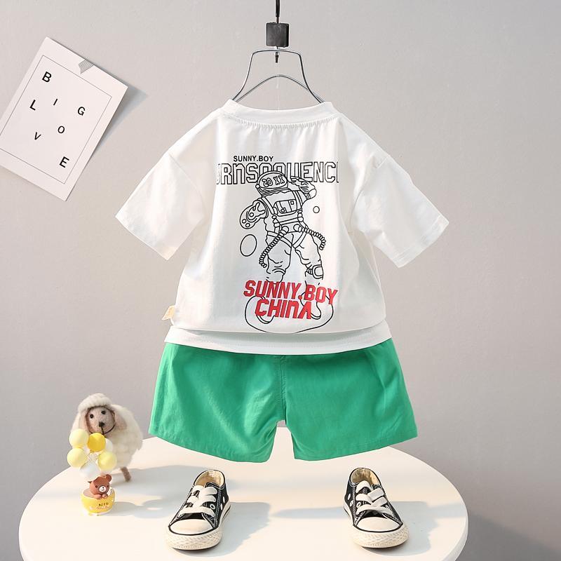 Grow Boy Robot Pattern T-shirt & Front Pocket Shorts - PrettyKid