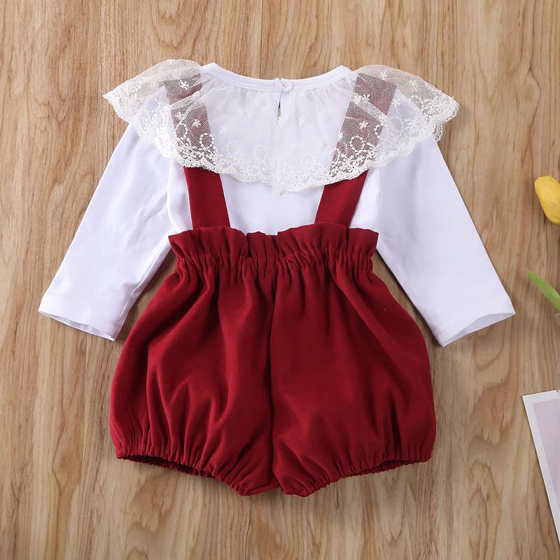 2-piece Lace Lapel Collar & Dungarees for Baby Girl Wholesale children's clothing - PrettyKid