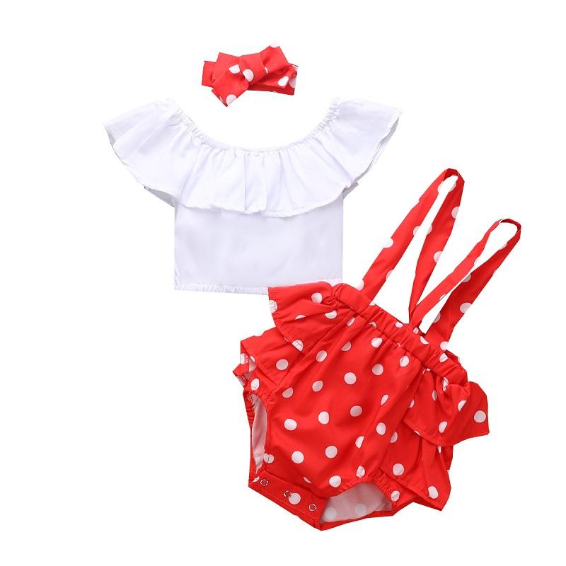 Baby Girl Ruffle Top & Suspender Shorts & Polka Dot Headband - PrettyKid