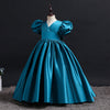 2-12Y Girls Formal Dresses Long Bow Puff Sleeve Pleated Piano Birthday Dress Wholesale Kids Boutique Clothing - PrettyKid
