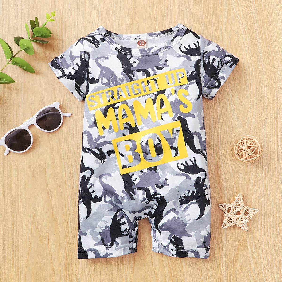 Baby Boy Dinosaur & Alphabet Print Bodysuit Baby Boy Romper Jumpsuit - PrettyKid