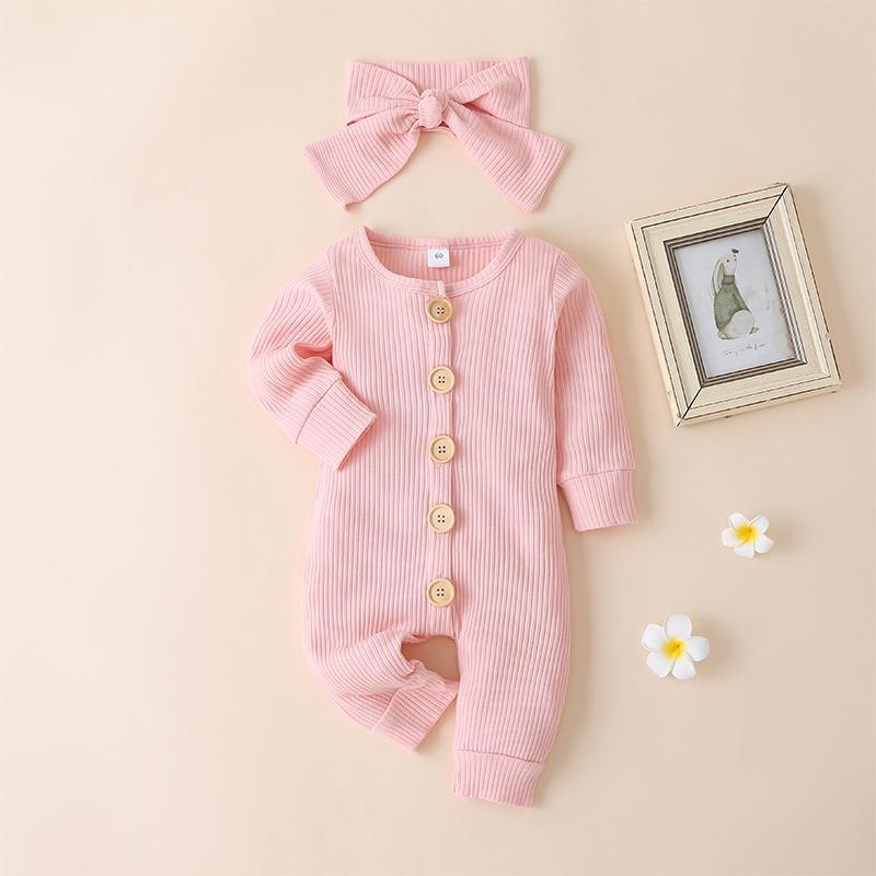 Solid Long-sleeve Jumpsuit with Headband Children's Clothing - PrettyKid