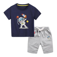 9M-12Y Short Sets For Boys Astronaut Short Sleeve Drawstring Kids Clothes Wholesale - PrettyKid